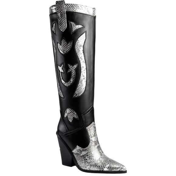 ANN CREEK 'Boma' Snake Accent Two-Tone Boots, Layered High Heels, Size 10 M - Picture 1 of 12